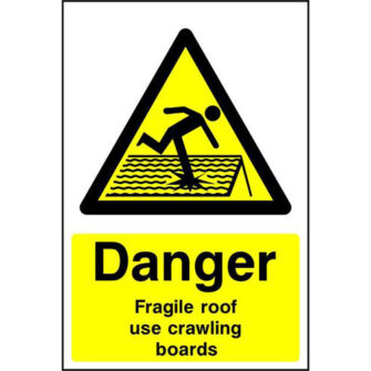 Danger Fragile roof use crawl boards