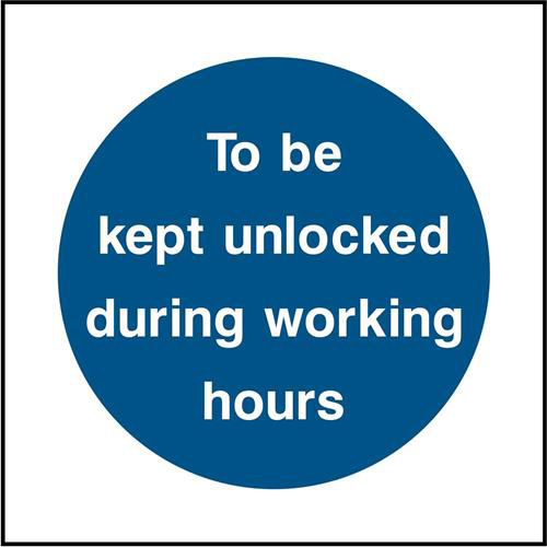 To be kept unlocked during working hours 1 To be kept unlocked during working hours