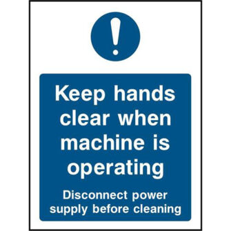 Keep hands clear when machine is operating
