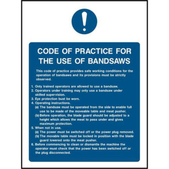 Code of Pricatice for the use of Bandsaws