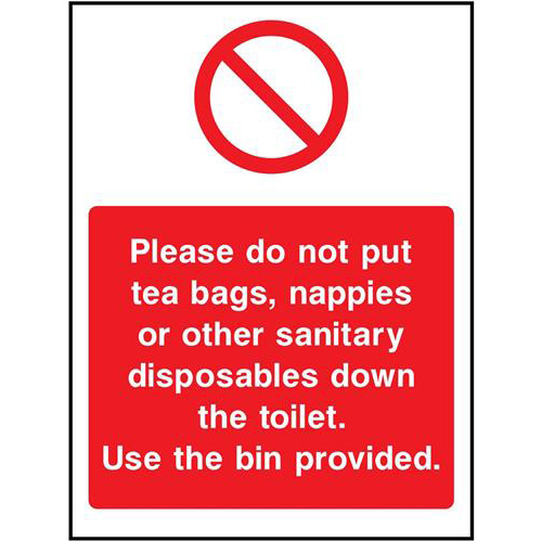 Please do not put tea bags, nappies or other sanitary disposables down the toilet. 1 Please do not put tea bags, nappies or other sanitary disposables down the toilet.