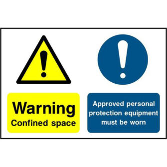 Warning Confined space Approved personal protection equipment must be worn