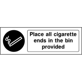 Place all cigarette ends in the bin provided