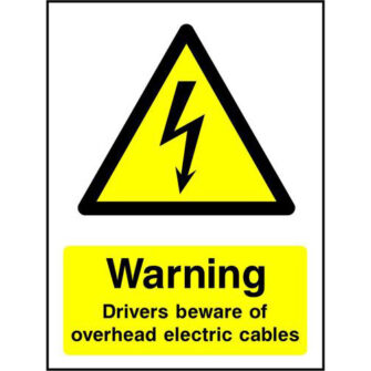 Warning Drivers beware of overhead electric cables