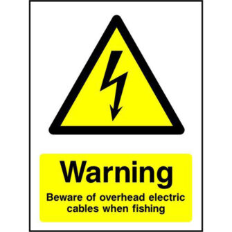 Warning Beware of overhead electric cables when fishing
