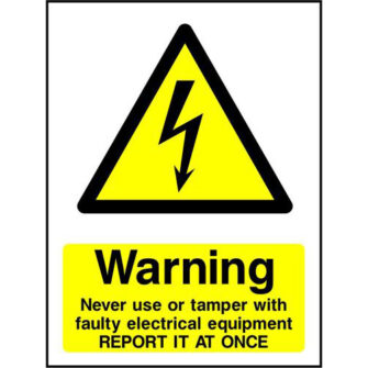 Warning Never use or tamper with faulty electrical equipment